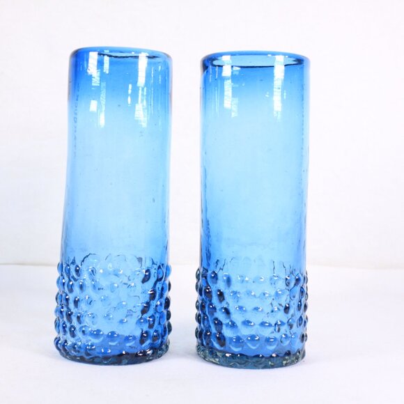 Set of 2 Starbucks Etched Bottle Blue Hand Blown Hobnail Tumbler Cold Glasses - Picture 6 of 7